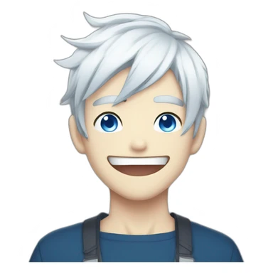 Anime boy with white hair and blue eye with evil laugh sticker