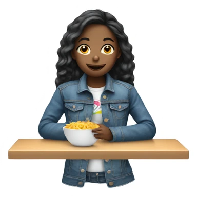 girl with denim jacket eating sticker