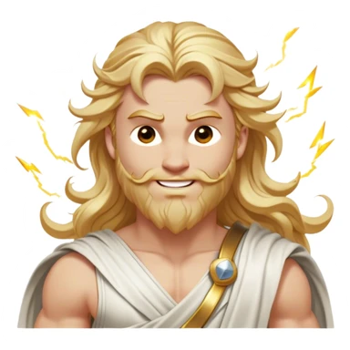 Cinematic Realistic Thor Portrait, head tilted dramatically with an exaggeratedly amused expression, featuring lively, twinkling eyes and a subtle, roguish grin. His fair, radiant skin and long, wavy golden hair, rendered with classical precision, complement his draped white toga adorned with delicate golden details and mythic lightning hints, all brought to life with dynamic lighting that captures both his divine power and playful, approachable charm. sticker