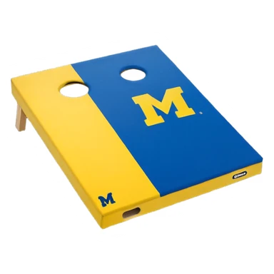 Cornhole board blue and yellow with Michigan “M” With a yellow cornhole bag sticker