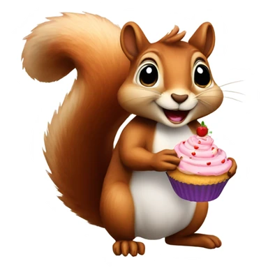 squirrel holding a cupcake sticker