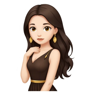 Beautiful woman,cute, long dark brown hair in dark dress with gold earrings sticker