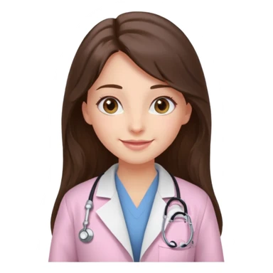happy long haired brunette girl hazel eyes in light pink at the doctor's sticker