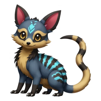 Rare exotic cute epic aesthetic gothic colorful Salandit-Eevee-Civet-species-Fakemon-hybrid-creature, with markings, full body sticker
