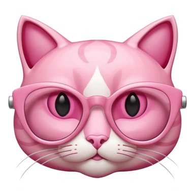 A 3D cartoon rose-pink cat-eye shaped spectacle, glossy curved frame, soft reflections, isolated on plain background. only glasses. sticker