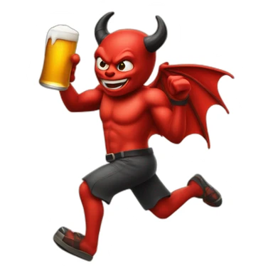 Small running red devil holding a beer sticker