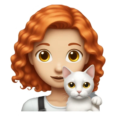 Red head girl holding white cat black spots sticker