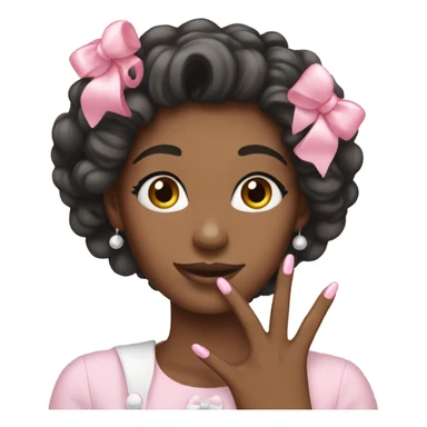 Woman who shows her nails who are pink with White bows  sticker