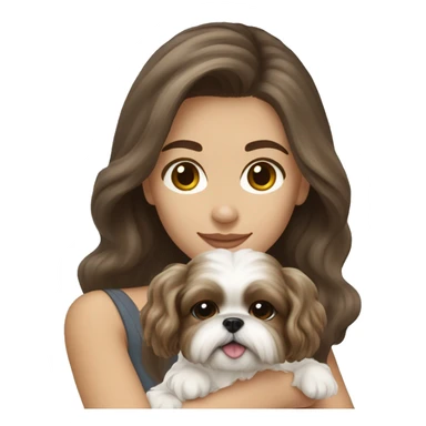 Young brunette hair woman with a cream shih tzu in her arms long wavy hair sticker