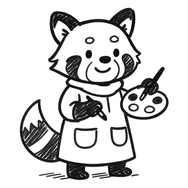 Red panda with brush and pallet, doodle style sticker