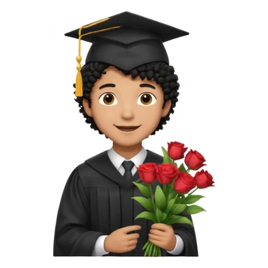 Graduated Students, Male,  brown skin, black curly hair, wearing graduation cap, holding bouquet of flowers
 sticker