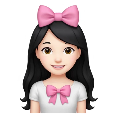 Girl with long black hair with pink bow only on the hair white top sticker