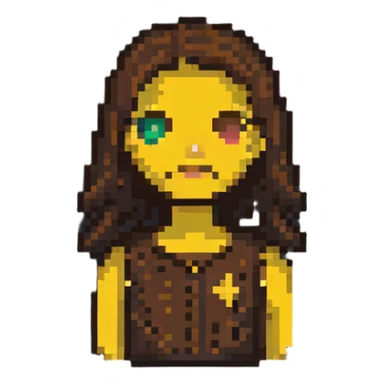 microscopic belle face icon, 20x20 pixels only, brown dot for hair, yellow dot for dress, absolute bare minimum sticker