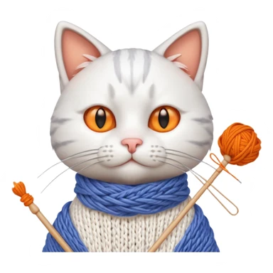 knitting cat portrait, head and shoulders only, cute cat holding knitting needles and yarn, cozy expression, warm handmade vibe, 3D cartoon style, mobile game icon style, clean background, no text, no watermark
 sticker