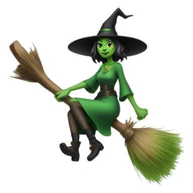 A witch on a broom green skin sticker
