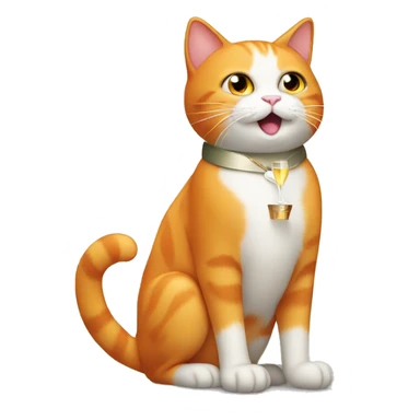 An orange cat with a white belly and white feet and some white on his face and chest carrying a champagne bottle at a party sticker