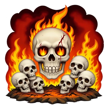 A burning hell landscape in the style of rott8ng corpses in the style of your bloody skull art sticker