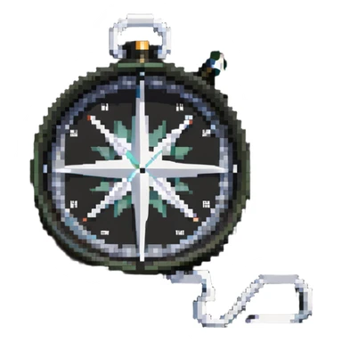 The standard iOS compass emoji 🧭 with a white ribbon threaded through the small loop at the top of the compass sticker