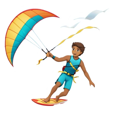 A kite surfer soaring above the waves, holding onto a kite with the wind in full force. The background showcases the ocean and sky, emphasizing the freedom, thrill, and energy of the sport. The motion of the kite and board is dynamic, capturing the excitement of kiting. sticker