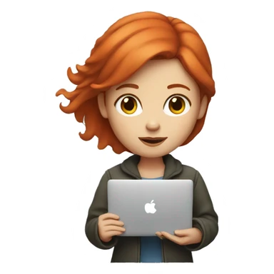 A red-haired girl with a MacBook  sticker