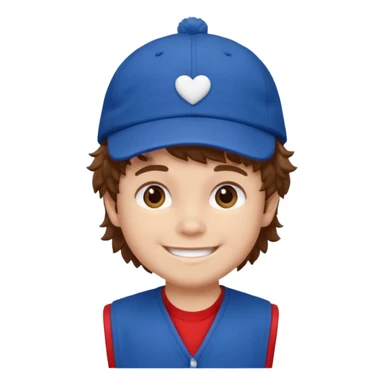 brown fluffy hair kid with blue and white cap dark blue jilet red t shirt sticker