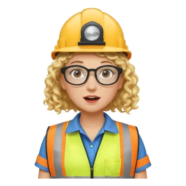 surprised construction worker blond curly haired woman wearing ppe sticker