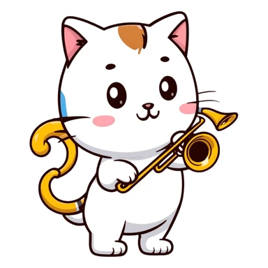 cat playing trombone sticker