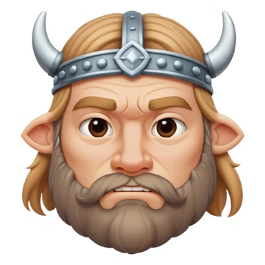  viking face with furrowed eyebrows looking upwards with thumb and index finger resting on its chin. sticker