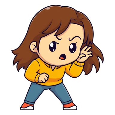 a brown hair girl with long ish hair having both hands around her neck and moving her head forward and back angrily  sticker