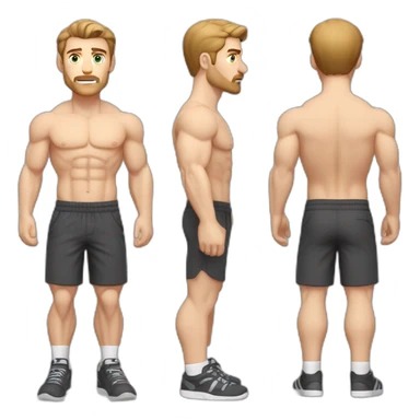 Full height Pale skinned muscular man With Realistic eyes and mouth, light brown hair and stubble In dark gray sleeveless mike, black oversize sports shorts, watch and white sneakers. sticker