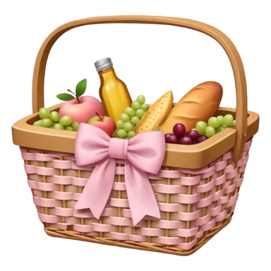 picnic basket with a soft pink bow, natural woven texture sticker