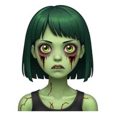 garota zumbi verde com os cabelos pretos longos e com franja curta sticker