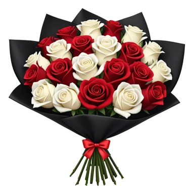 White rose and red rose bouquet with black paper  sticker
