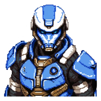 Garrus Vakarian from Mass Effect, turian with blue facial markings and targeting visor sticker