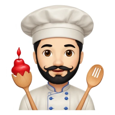 CHEF CON PELO NEGRO Y BARBA NEGRA, OJOS MARRON OSCURO. SONRIE Y TIENE MARCAS DE BESOS CON PINTALABIOS sticker