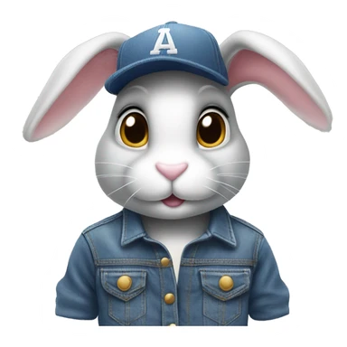 Bunny wearing overall denim and baseball cap sticker