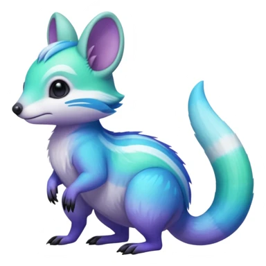 Iridescent Neon Green-Cyan-Blue-Purple-gradients Minccino-Numbat-Sergal-fusion-hybrid-animal-creature, full body sticker