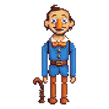 Pinocchio wooden puppet with a long nose, blue clothes sticker