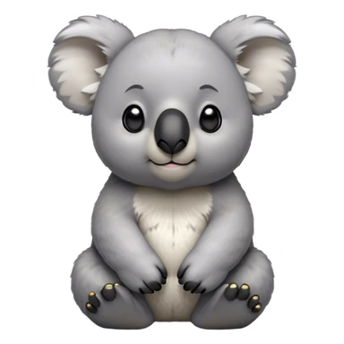 Cinematic Noble Koala Portrait Emoji, Poised and regal, with a stocky, cuddly build and a plush, well-groomed grey fur, large round ears and a distinctive big black nose, deep-set soulful dark eyes, Simplified yet sharp and sophisticated features, highly detailed, glowing with a soft, dignified glow, high shine, intelligent and gentle, stylized with an air of eucalyptus elegance, focused and attentive, soft glowing outline, capturing the essence of a watchful and confident marsupial, so majestic it feels as though it could climb out of the screen with effortless authority! sticker