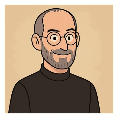 Steve Jobs, cartoon style, friendly smile, simple background sticker