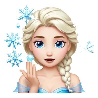 Cinematic Playful Elsa Portrait Emoji, Blowing frost from her hands in a dazzling display, eyes filled with mischief, exuding a magical charm that is both fun and enchanting! sticker