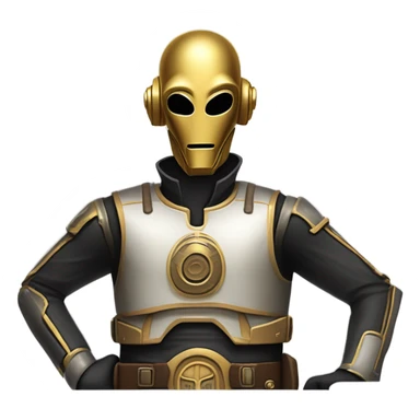 battle rough and tough bounty hunter c3Po wearing Satan’s leather outfit with guns and flat-brimmed hat on head. walking happy sticker