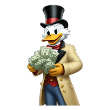 Scrooge McDuck holding lots of cash sticker