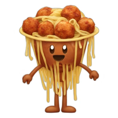Spaghetti and meatballs with a face, arms and legs, doing something random sticker