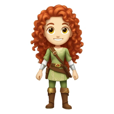 a white girl with long red curly hair and freckles, cosplaying Zelda posing and smiling sticker