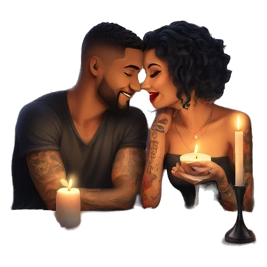romantic candle light dinner for beautiful tattooed couple sticker