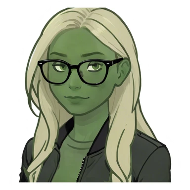 girl with black jacket , blonde hair long , and black glasses  sticker