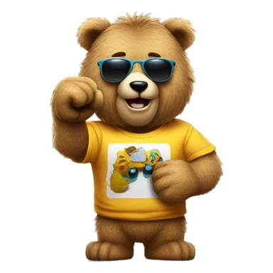 Fuzzy bear wearing a gaming shirt and wearing sunglasses and giving a fist bump  sticker