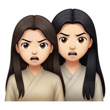 two asian girls angry with long brown hair and long black hair sticker
