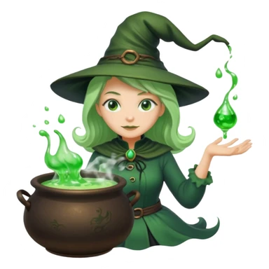 green witch cooking potion sticker